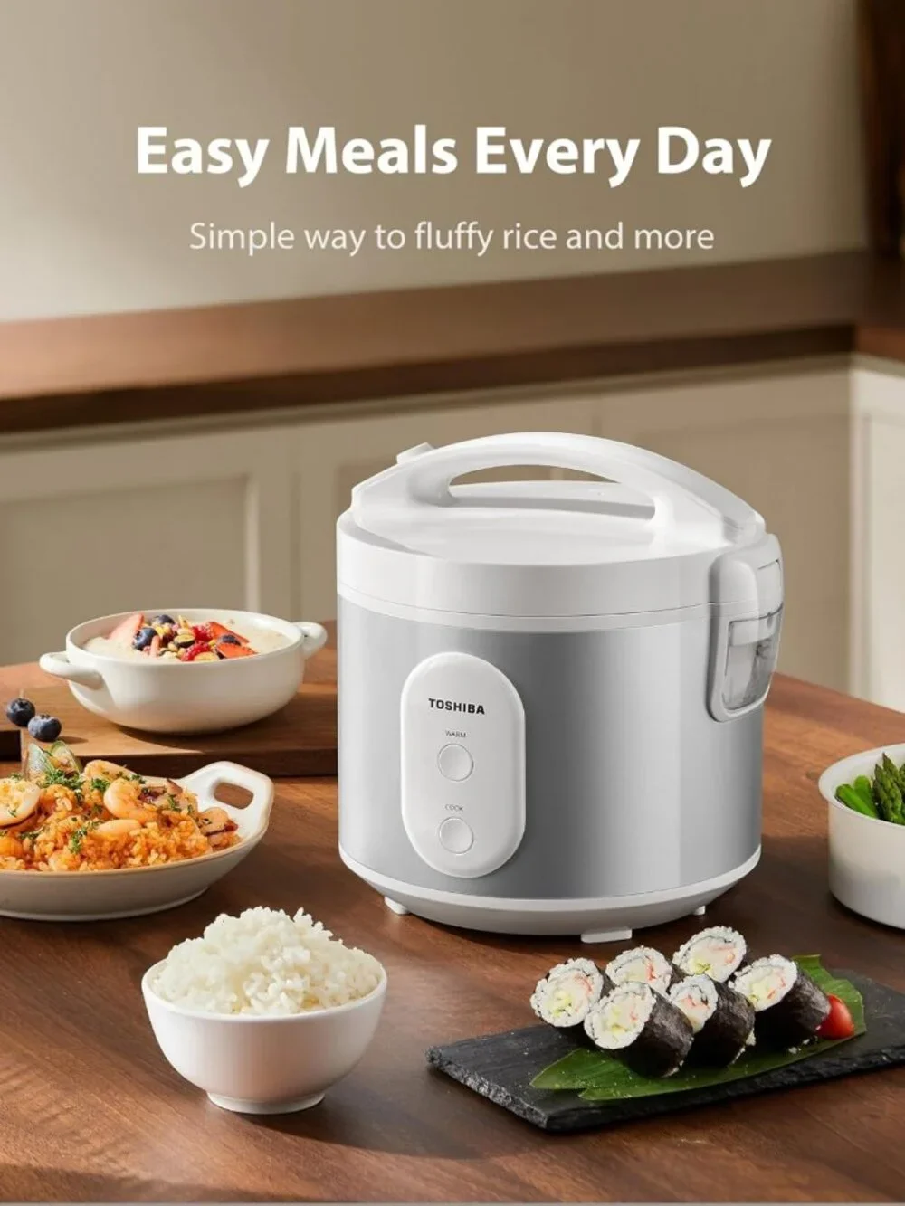 5.5 Cup Rice Cooker & Steamer with Non-Stick Pot, One-Touch Function, Silver
